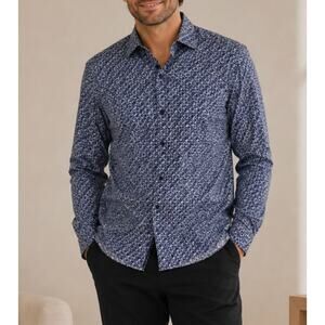 Jared Lang Cotton Button Down Shirt Floral Blue Large